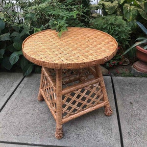 Wicker Coffee Table, Round Coffee Table, Rattan Side Table, Round End Table, Mid Century Coffee Table, Wood Coffee Table, Small Coffee Table
