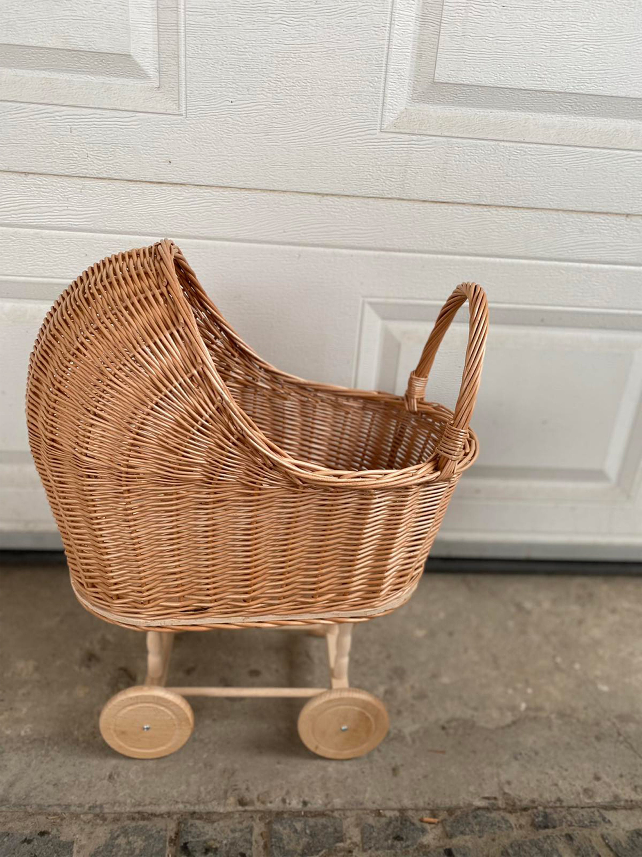 White Wicker Doll Stroller, Rattan Doll Pram, Toy Doll Stroller, Wicker Baby Carriage, Doll Pram