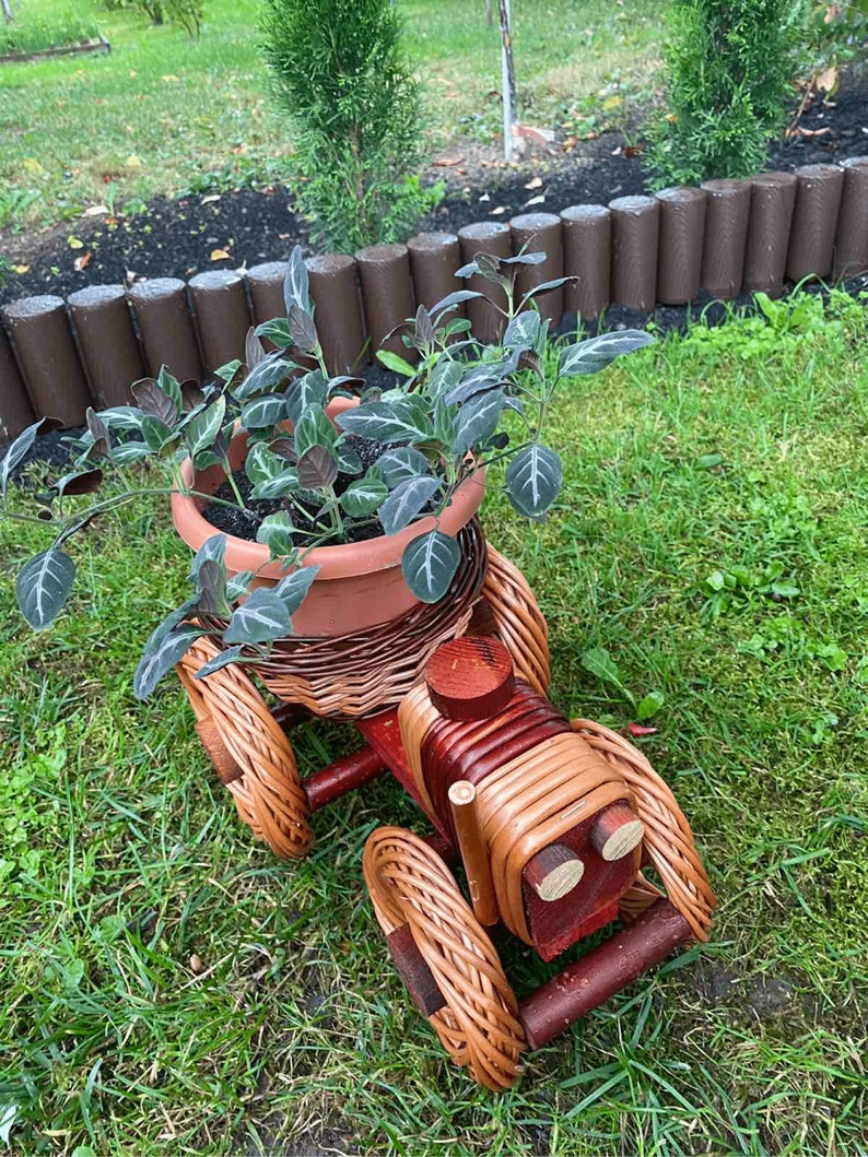 Train Planter with Pots, Wicker Indoor or Outdoor Planter, Succulent Pot, Boho Planter, Garden Decor, Flower Pot, Mid Century Indoor Planter image 7
