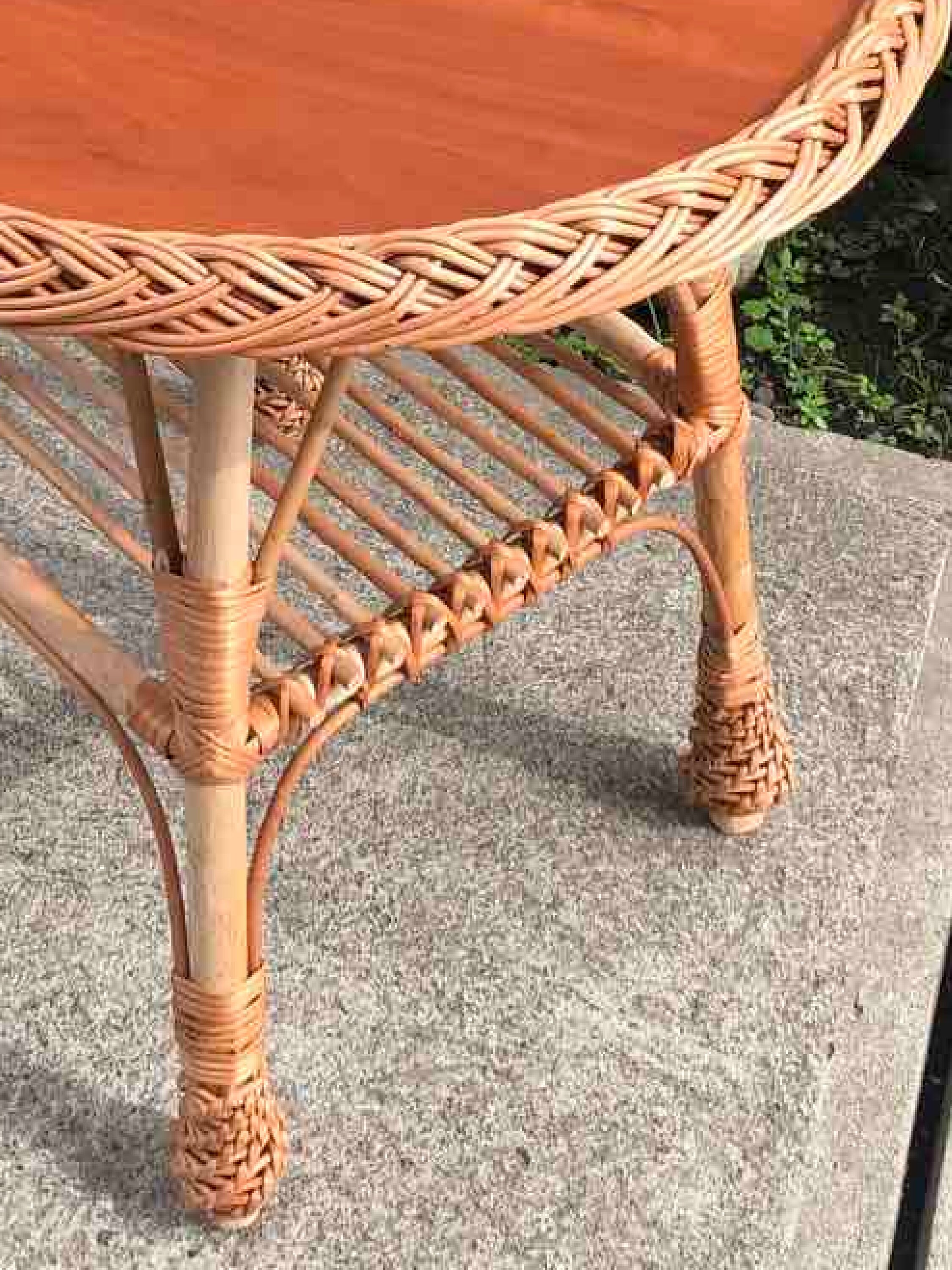 Wicker Table, Small Round Table, Vintage Wicker Coffee Table, Rattan