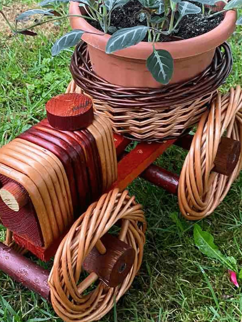 Train Planter with Pots, Wicker Indoor or Outdoor Planter, Succulent Pot, Boho Planter, Garden Decor, Flower Pot, Mid Century Indoor Planter image 6