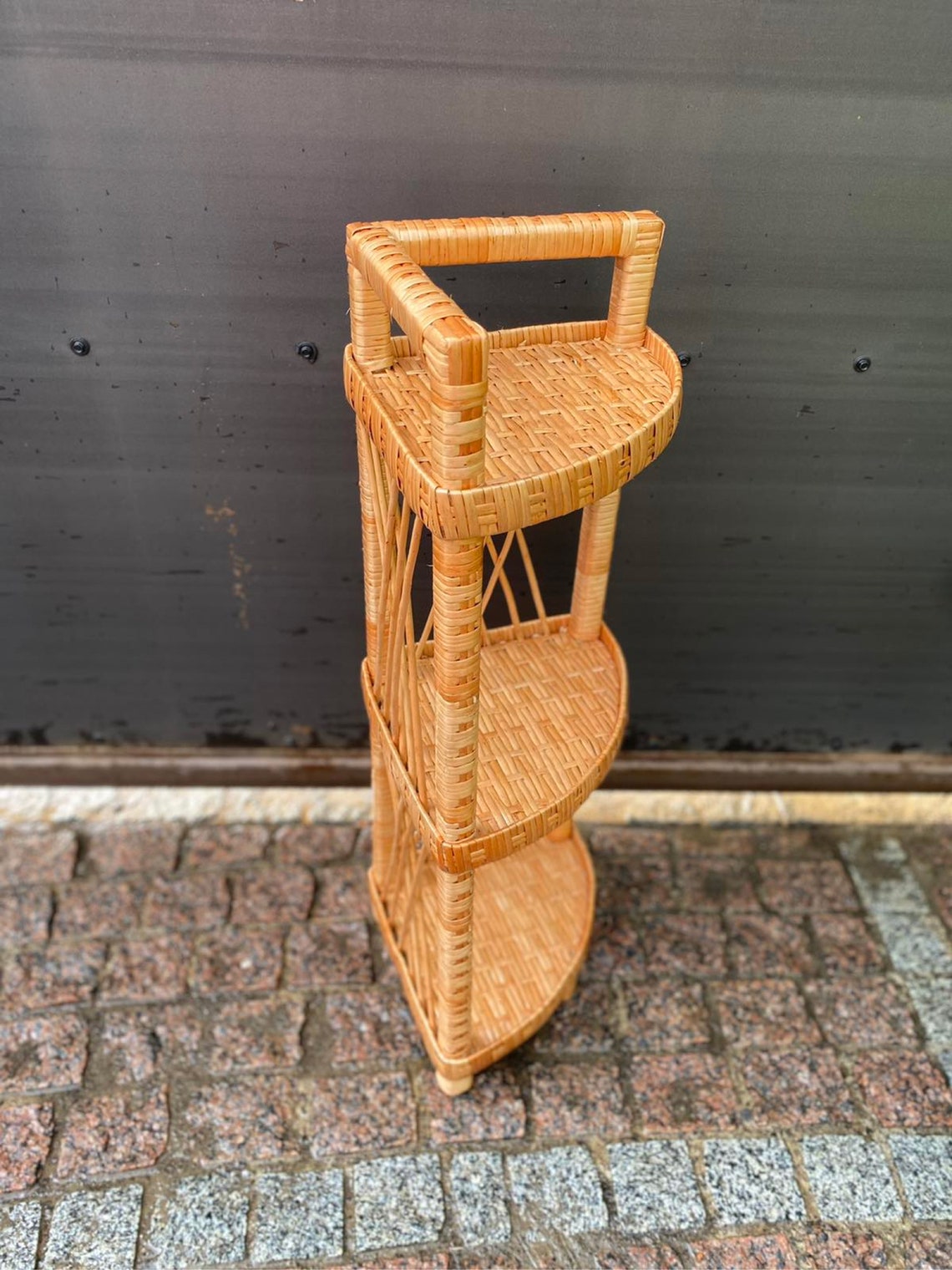 Wicker Corner Shelf Wicker Furniture Mid Century Shelf Etsy