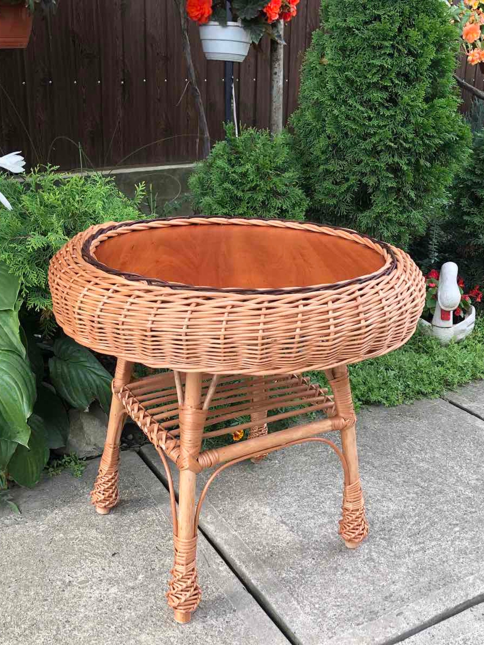 Boho Rattan Coffee Table, Round Coffee Table, Wicker Side Table, Wicker