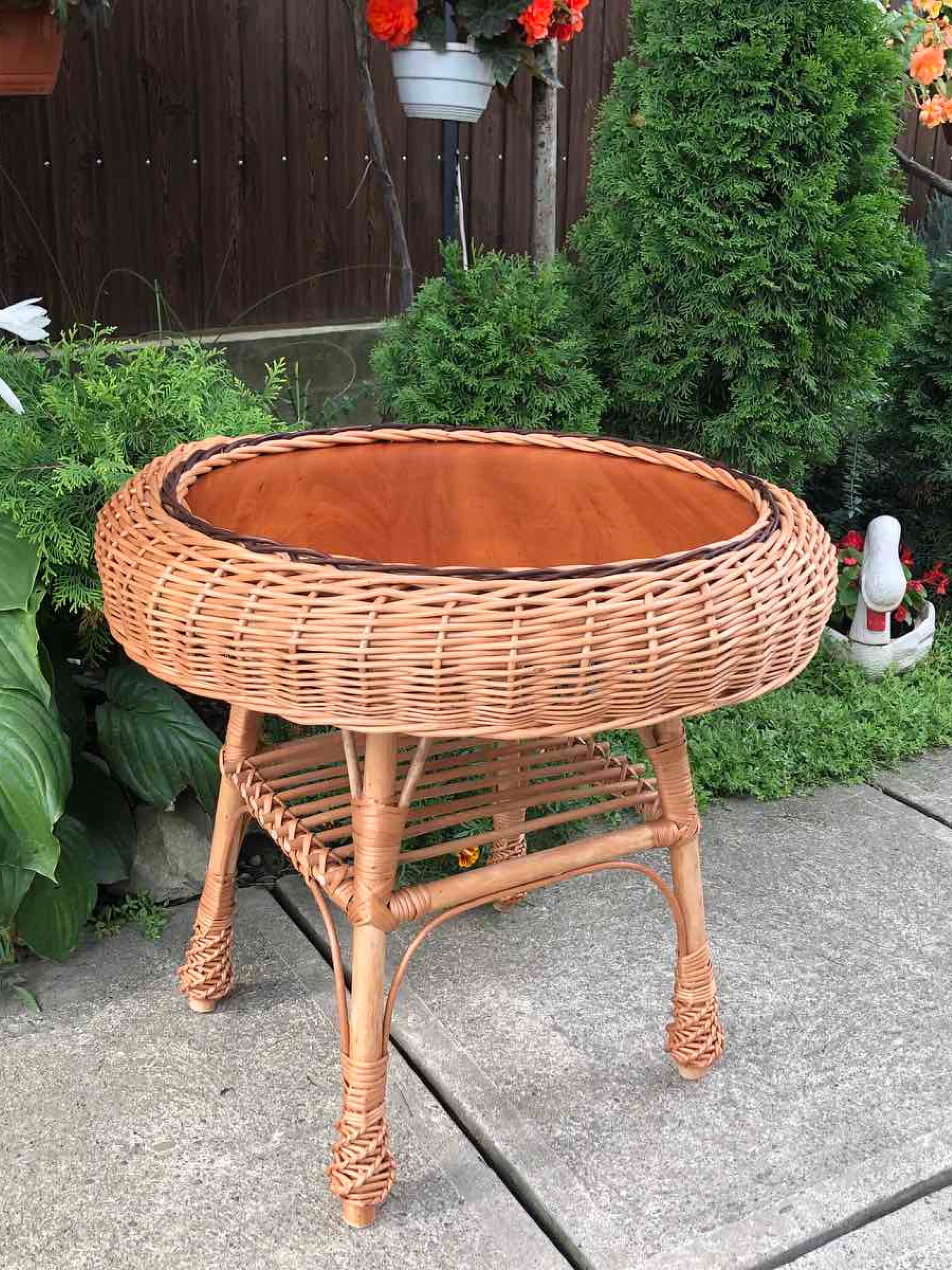 Boho Rattan Coffee Table, Round Coffee Table, Wicker Side Table, Wicker
