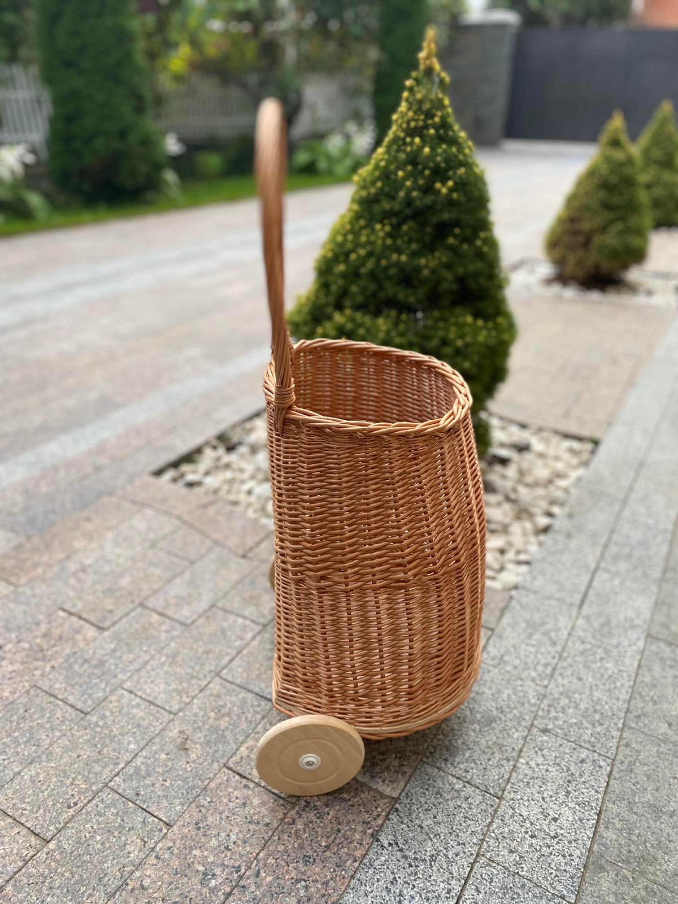 Rattan Shopping Trolley, Wicker Shopping Trolley With Handle, Wheel  Shopping Basket, Cart on Wheels Woven Basket, Adult/baby Woven Trolley 