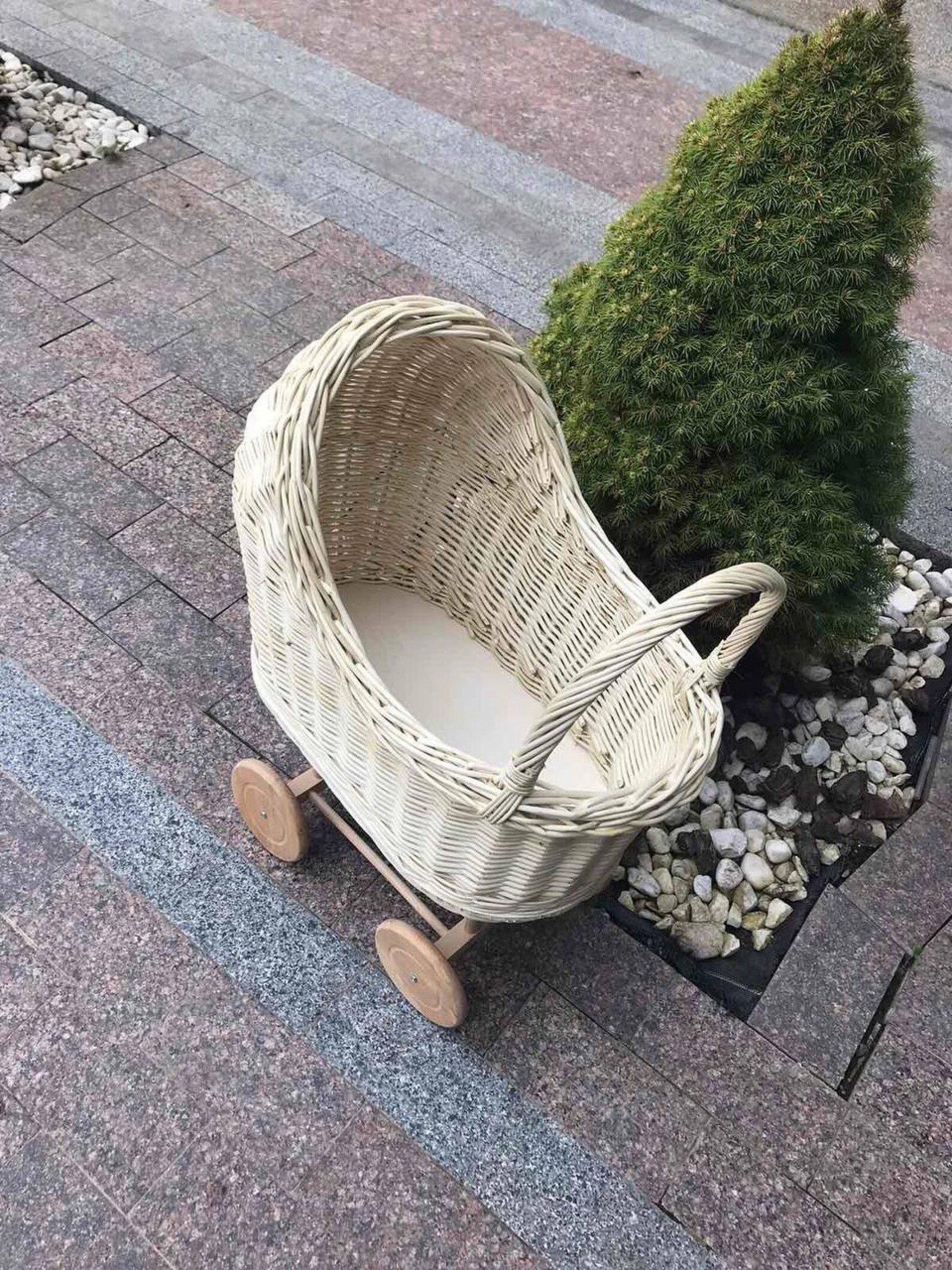 White Wicker Doll Stroller, Rattan Doll Pram, Toy Doll Stroller, Wicker Baby Carriage, Doll Pram
