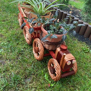 Train Planter with Pots, Wicker Indoor or Outdoor Planter, Succulent Pot, Boho Planter, Garden Decor, Flower Pot, Mid Century Indoor Planter image 1