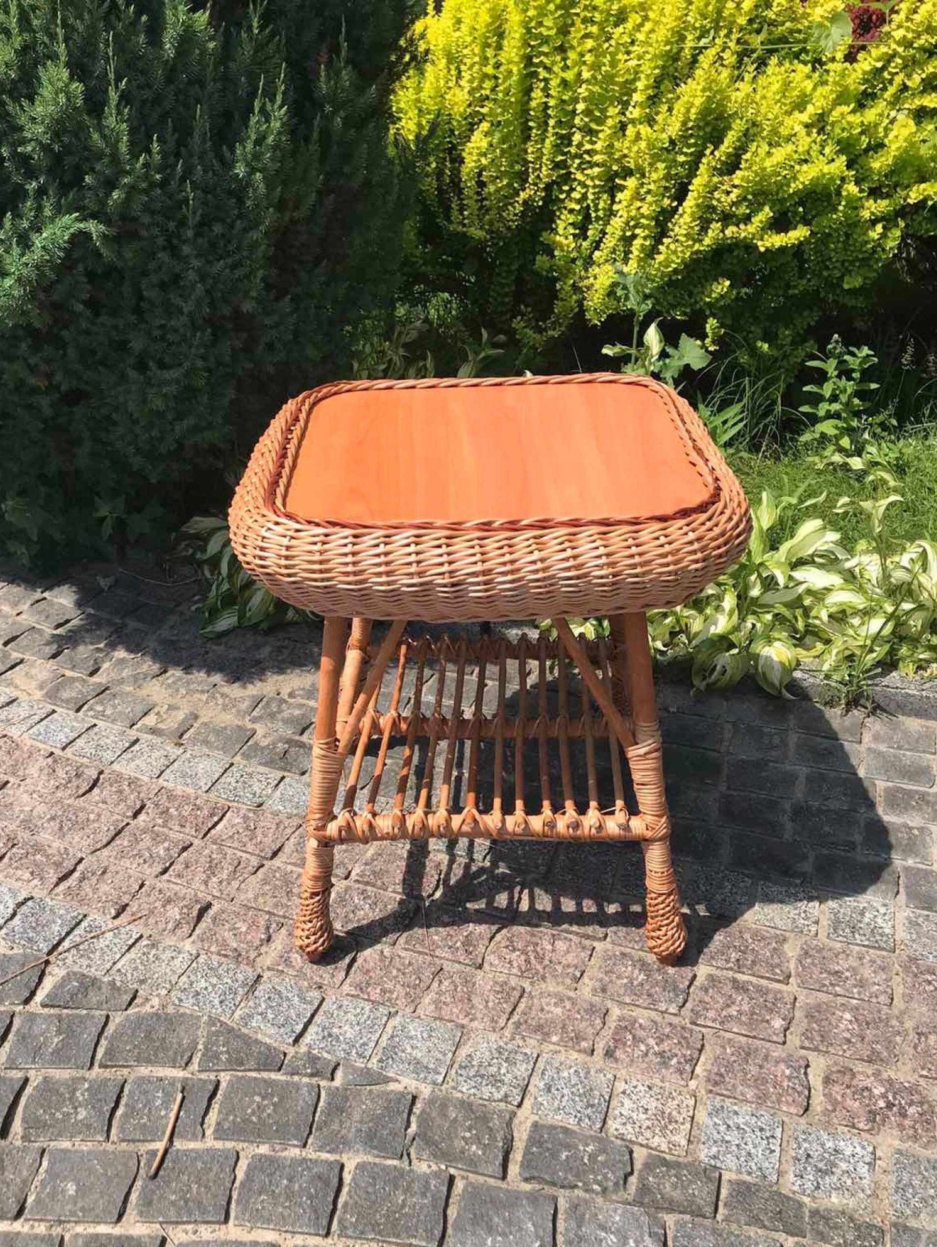 Small rattan garden table sale