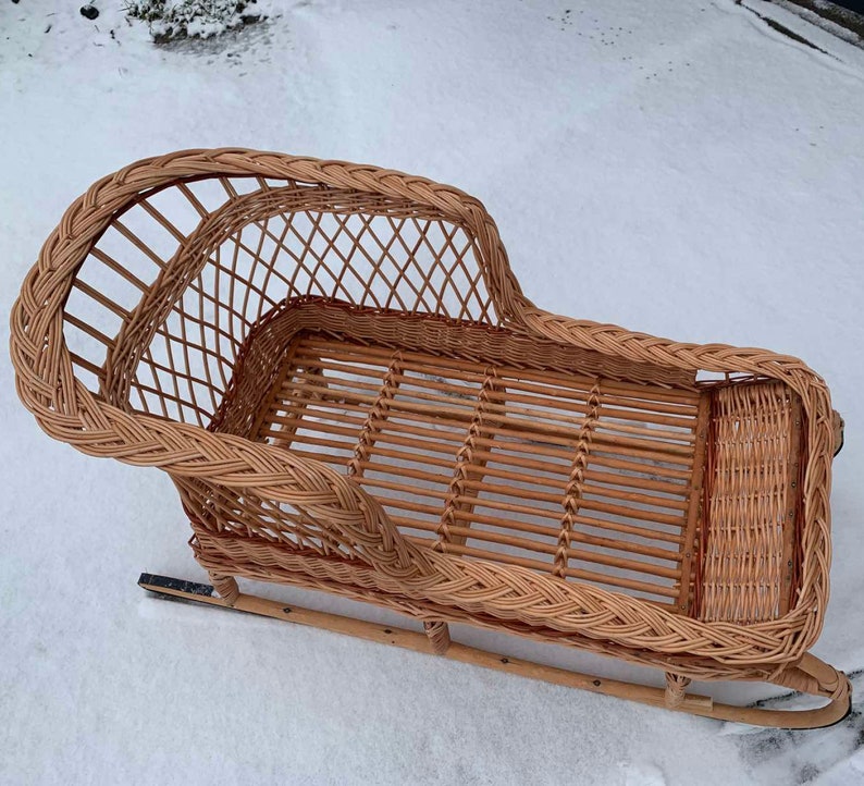 Wicker Kids Snow Sled, Rattan Childrens Sleigh, Christmas Sleigh, Santa
