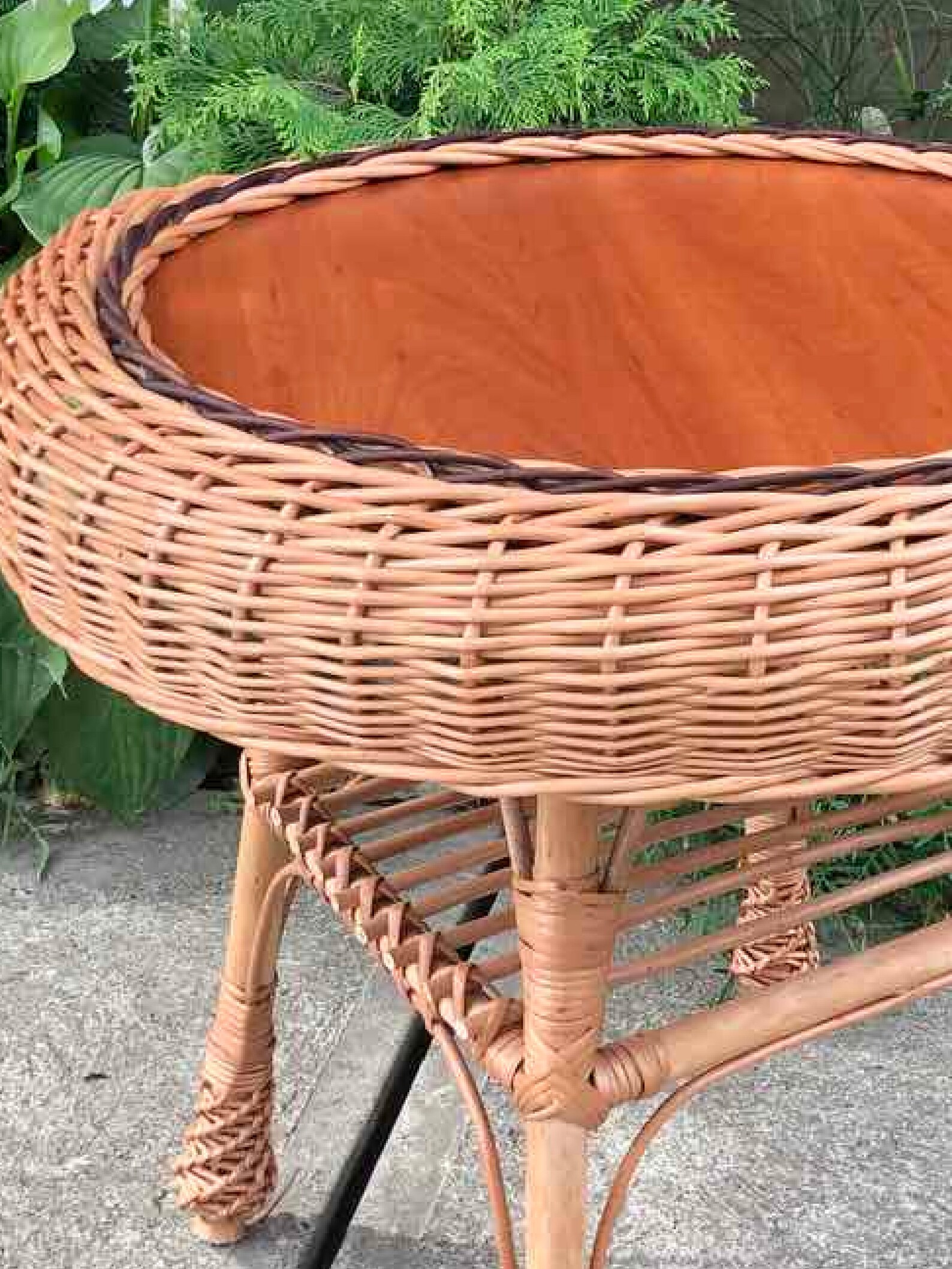 Boho Rattan Coffee Table, Round Coffee Table, Wicker Side Table, Wicker