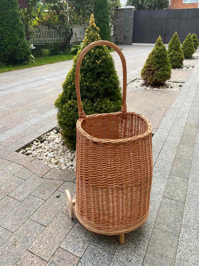 Wicker Trolley Rattan Shopping Trolley Shopping Cart Market Etsy
