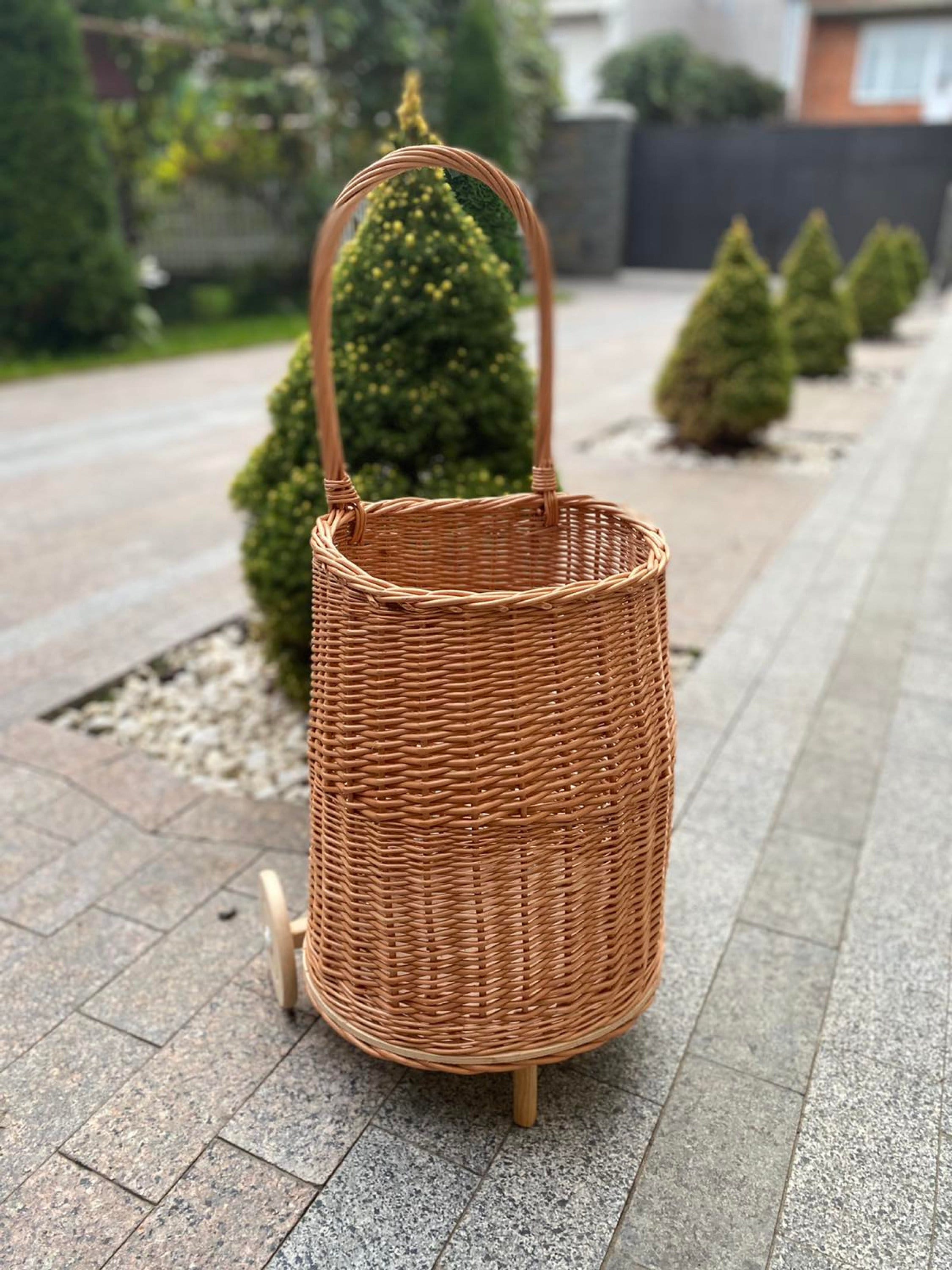 Rattan Shopping Trolley, Wicker Shopping Trolley With Handle, Wheel  Shopping Basket, Cart on Wheels Woven Basket, Adult/baby Woven Trolley 