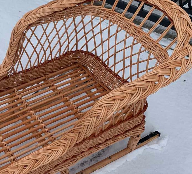 Wicker Kids Snow Sled, Rattan Childrens Sleigh, Christmas Sleigh, Santa