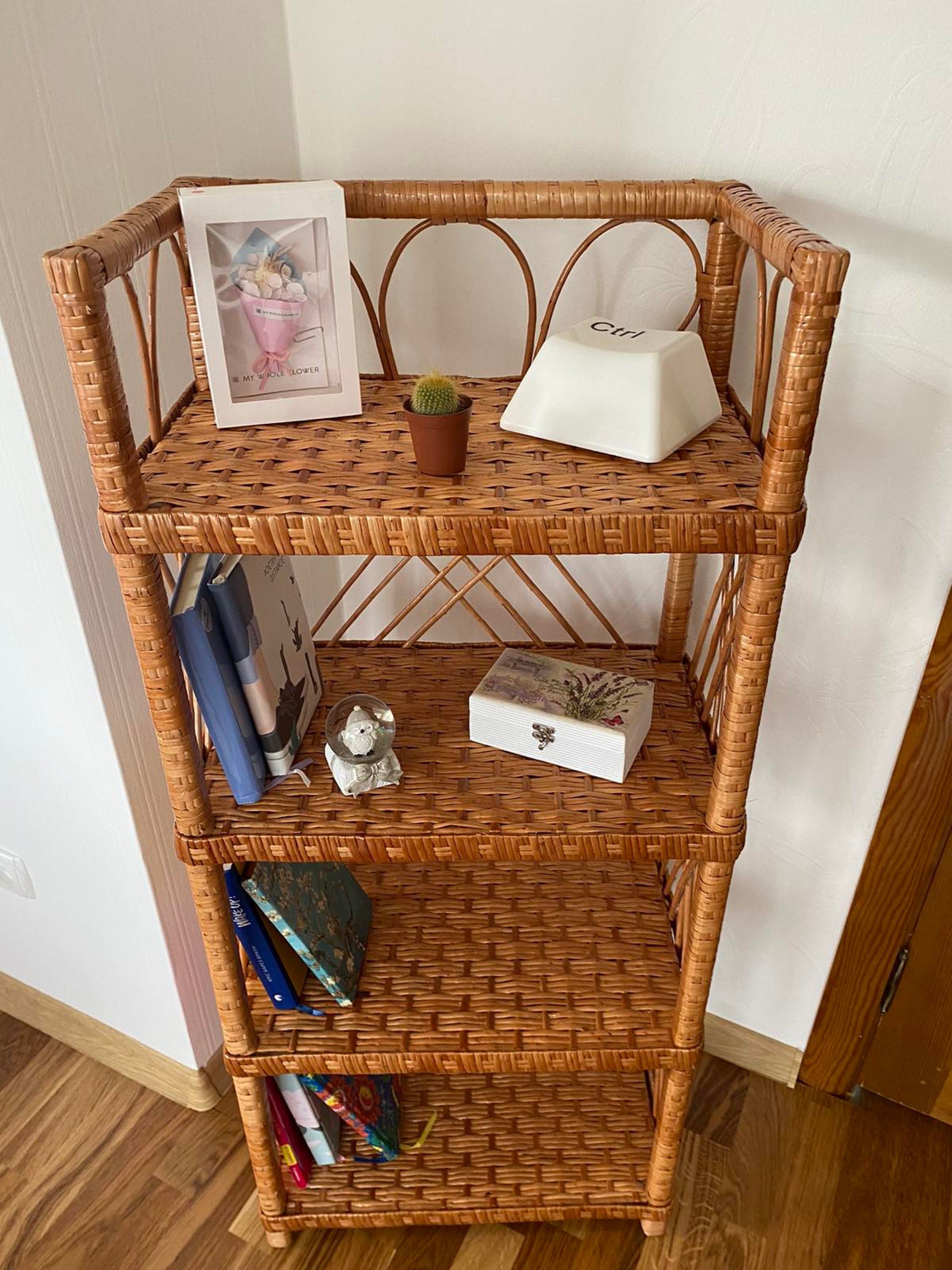 Wicker Shelving Unit Rattan Storage Shelf Kitchen Shelving Unit