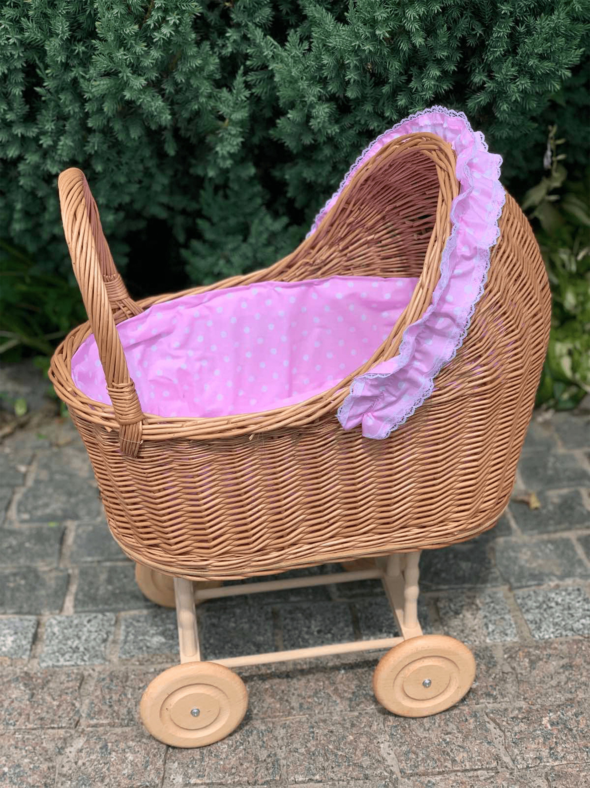 White Wicker Doll Stroller, Rattan Doll Pram, Toy Doll Stroller, Wicker Baby Carriage, Doll Pram