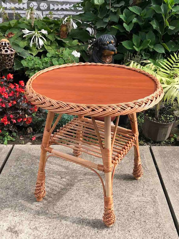 Vintage wicker side table deals