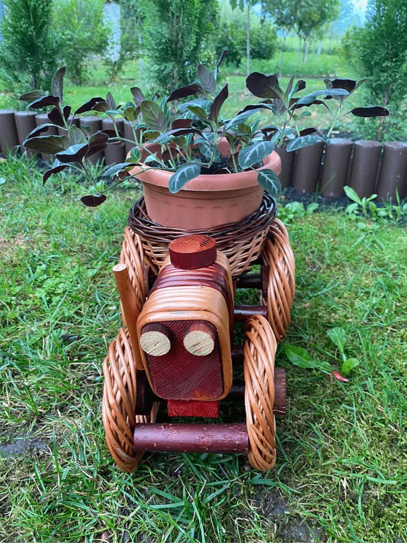 Train Planter with Pots, Wicker Indoor or Outdoor Planter, Succulent Pot, Boho Planter, Garden Decor, Flower Pot, Mid Century Indoor Planter image 9