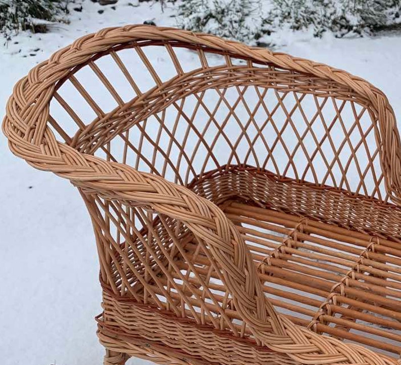 Wicker Kids Snow Sled, Rattan Childrens Sleigh, Christmas Sleigh, Santa