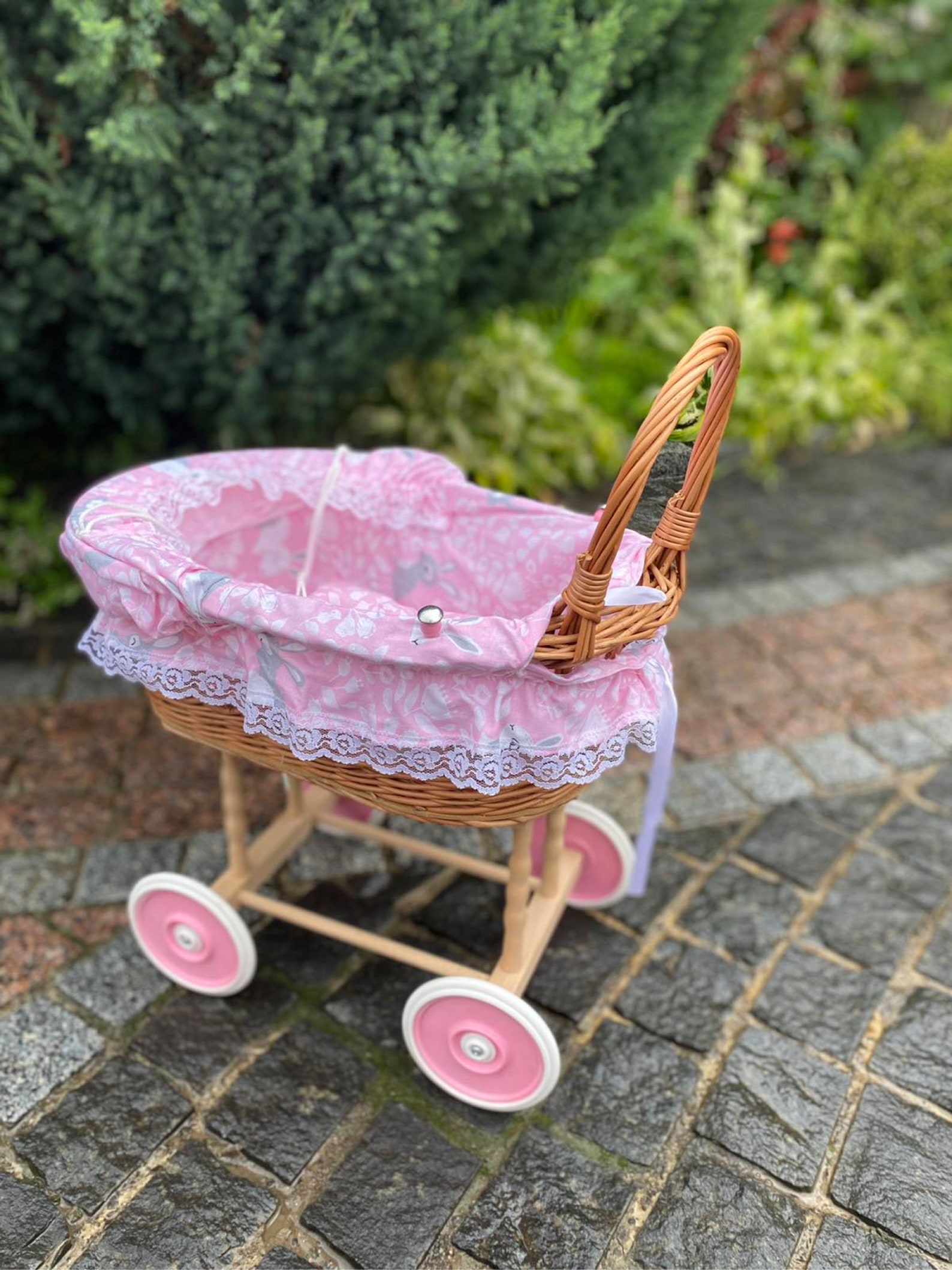 Wicker Baby Carriage Doll Stroller with Bedding Rattan Doll Etsy