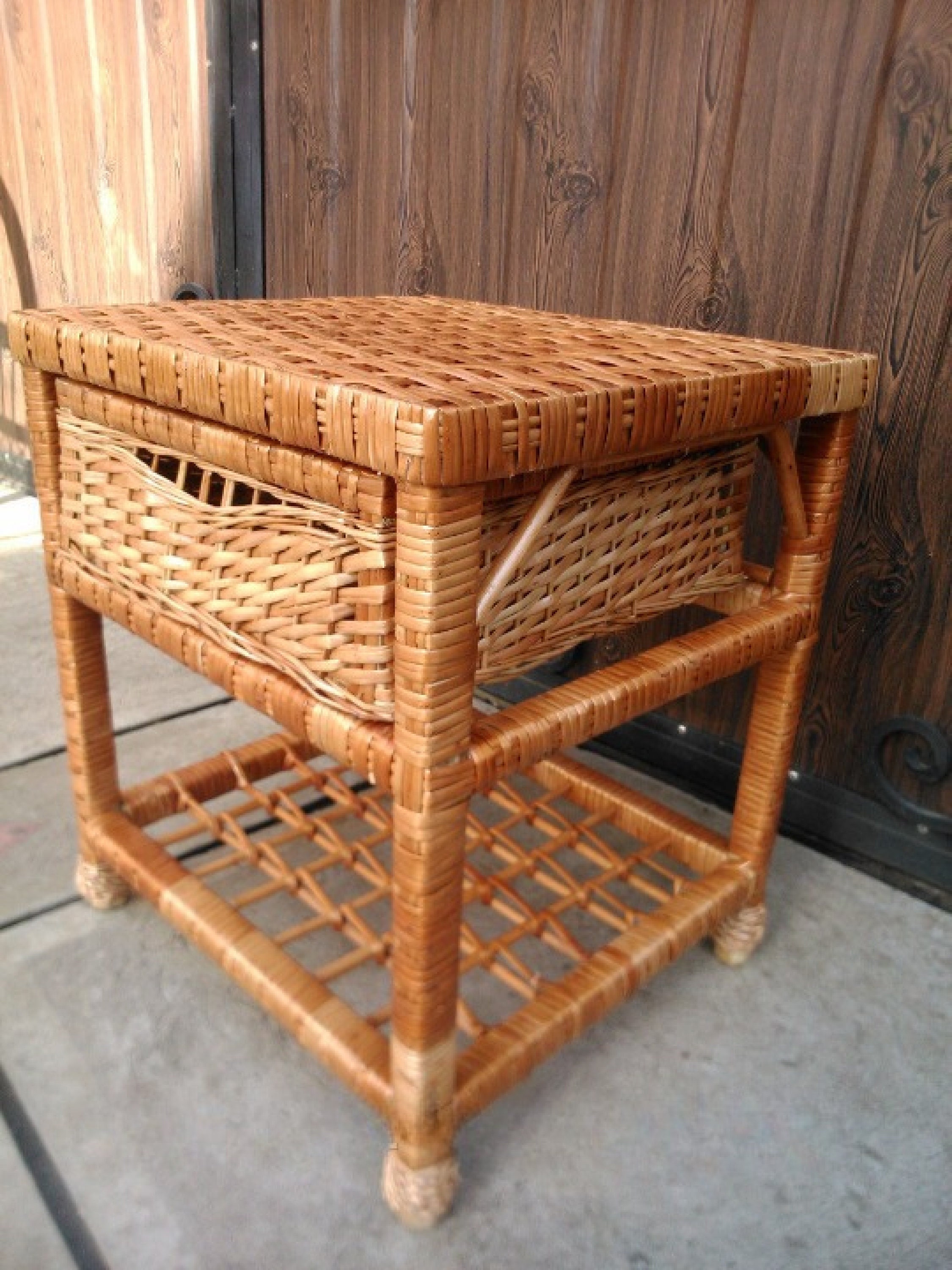 Vintage Wicker Rattan Nightstand