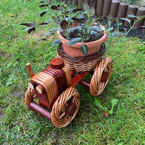 Train Planter with Pots, Wicker Indoor or Outdoor Planter, Succulent Pot, Boho Planter, Garden Decor, Flower Pot, Mid Century Indoor Planter Train