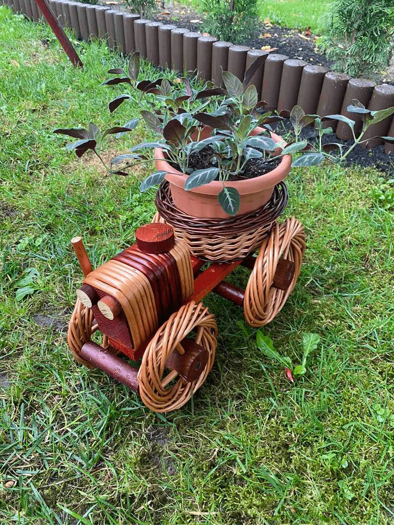 Train Planter with Pots, Wicker Indoor or Outdoor Planter, Succulent Pot, Boho Planter, Garden Decor, Flower Pot, Mid Century Indoor Planter Train