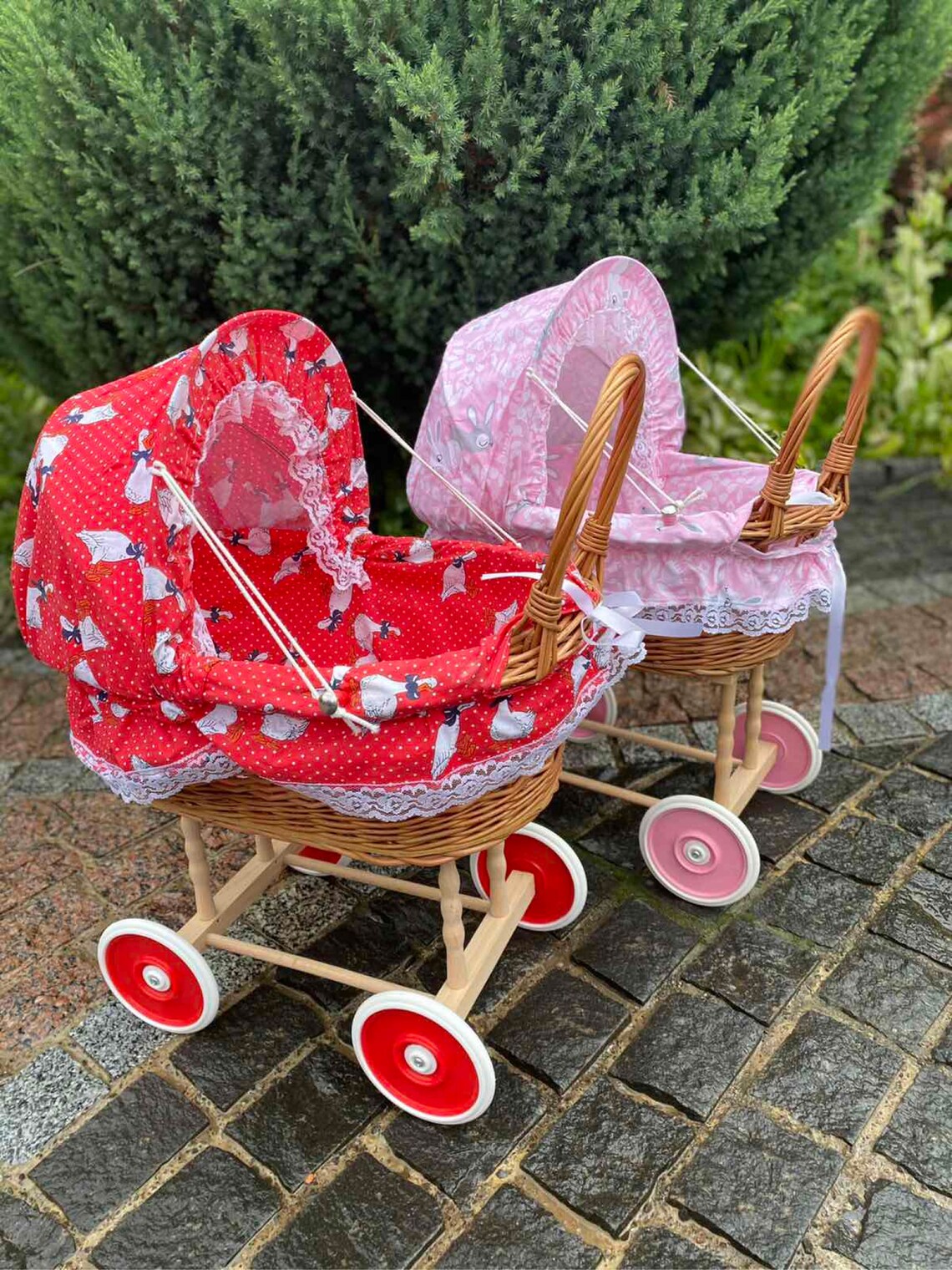 Wicker Baby Carriage Doll Stroller with Bedding Rattan Doll Etsy