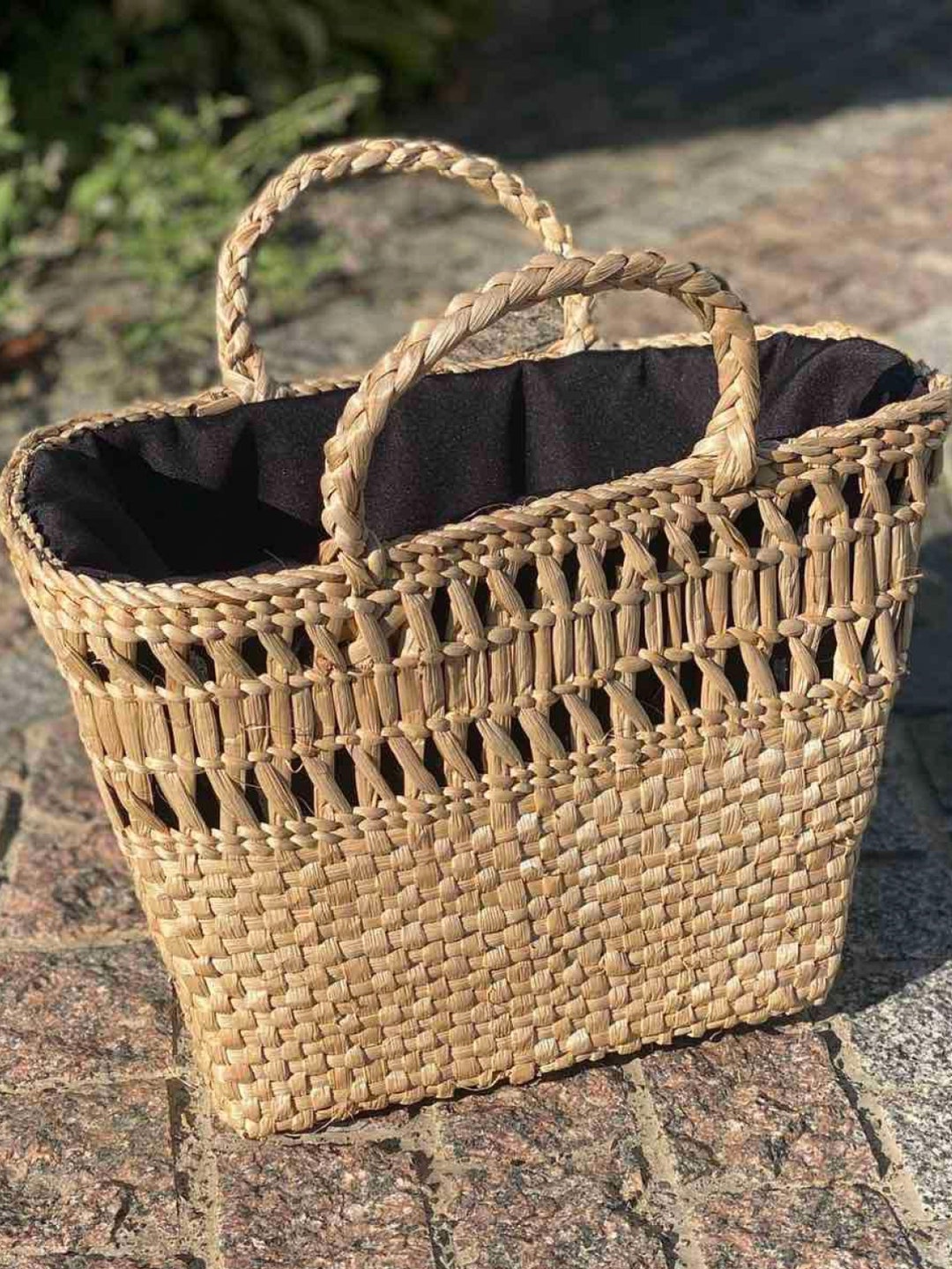 Wicker Top Handle Bag Boho Bag With Lining Small Market Etsy