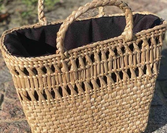 Wicker Top Handle Bag, Boho Bag with Lining, Small Market Basket, Natural Tote Bag, French Basket Bag, Handwoven Straw Bag, Easter Basket