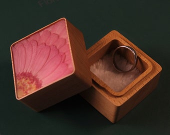 Custom Wedding Rings Jewelry real flower Wooden Box, Unique proposal Ring Box, Carving couples jewelry wooden box, engagement ring box