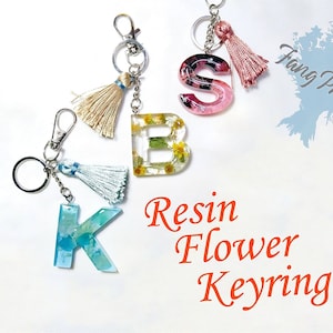 Llavero de resina de flor prensada personalizada, encanto de llaveros de letra inicial floral real, etiqueta de mochila escolar personalizada, regalo de cumpleaños floral seco
