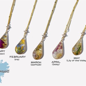 Birthday month flower necklace,unique gift for her Birthday, personalized nature dried floral jewelry,12 month,Christmas,free box & shipping
