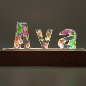 Lâmpada de resina com nome de flor de hortênsia colorida personalizada, luz noturna de flor real personalizada, belo presente para Halloween e Natal