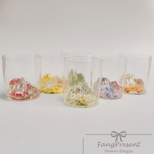 Six Colors flower water glass,dried flowers high borosilicate mountain design glass water glasses milk cups with gift box,resin coasters
