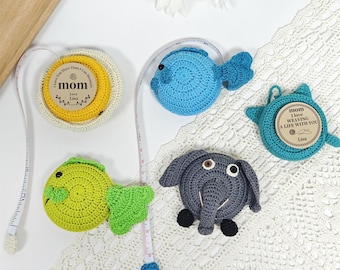 Cartoon mini animal turtle,elephant crochet measuring tape with custom logo patch,150cm/60in,birthday gift for mom,grandma,wife,daughter