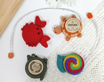 Cartoon mini animal turtle,elephant,crab crochet measuring tape with custom logo patch,150cm/60in,retirement gift for grandma,mom