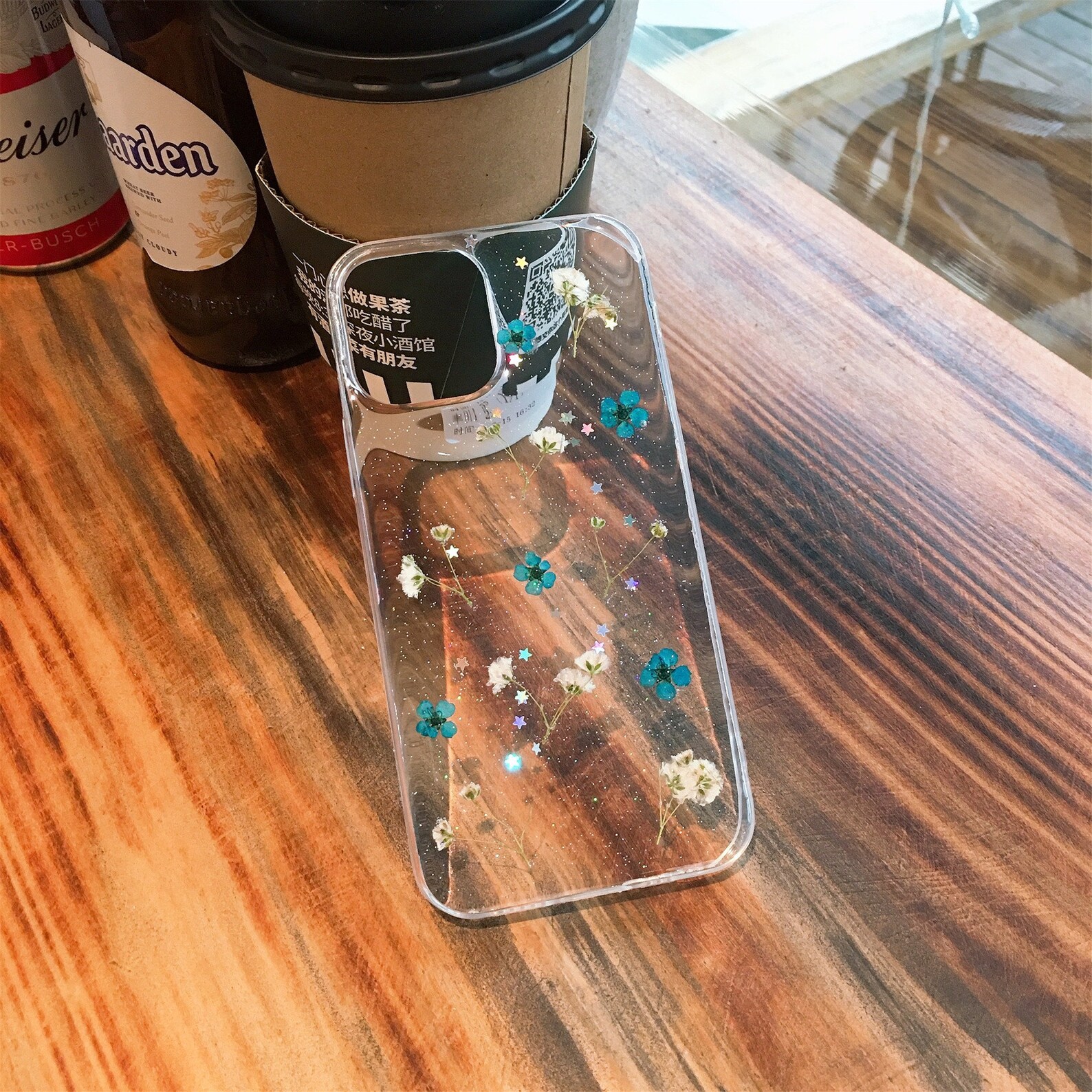 Custom pressed real flower resin phone caseClear glitter Etsy