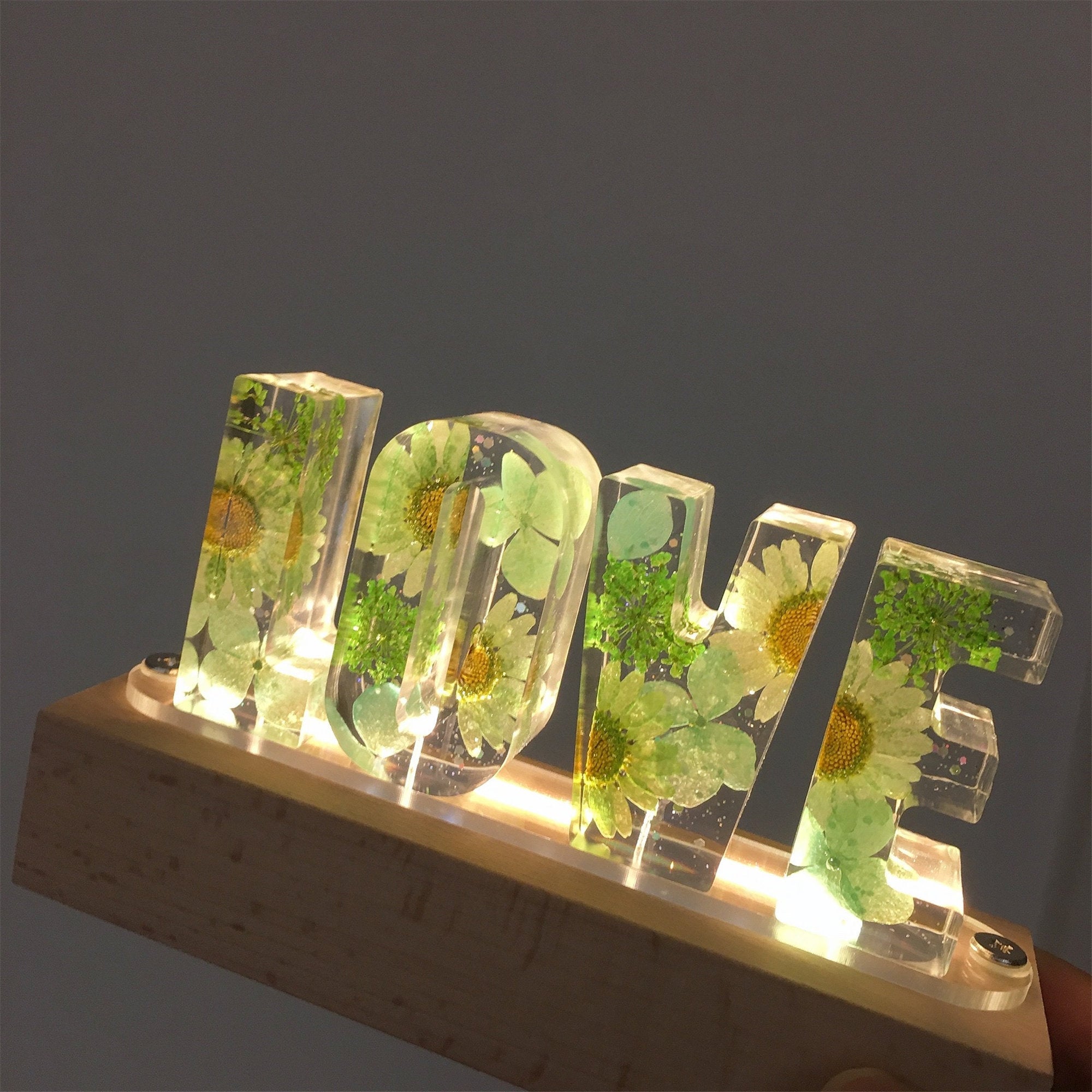 Custom Color Letter Dried Flower Resin Night Lightfestival Etsy