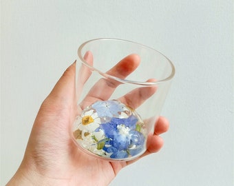 Pressed real flower water glass,dried flowers high borosilicate moon design glass water glasses tea cups milk cups with gift box