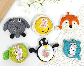 Cute cartoon animals mini crochet measuring tape, measuring tape,custom initials keychain measuring tape, turtle gift idea for knitters