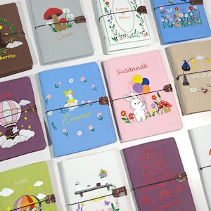Cute cartoon embroidered fabric A5 A6 Notebook, Replaceable inner pages travel diary,Children's Journal,custom name gift for child,author