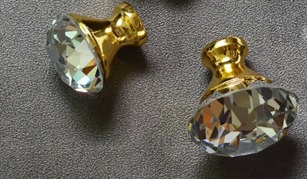 Beautiful Diamond or Crystal Ball Drawer Knob | Gold Round Knob | Diamond Shaped Knob  | Cabinet Knob | Furniture Decor | Crystal Glass