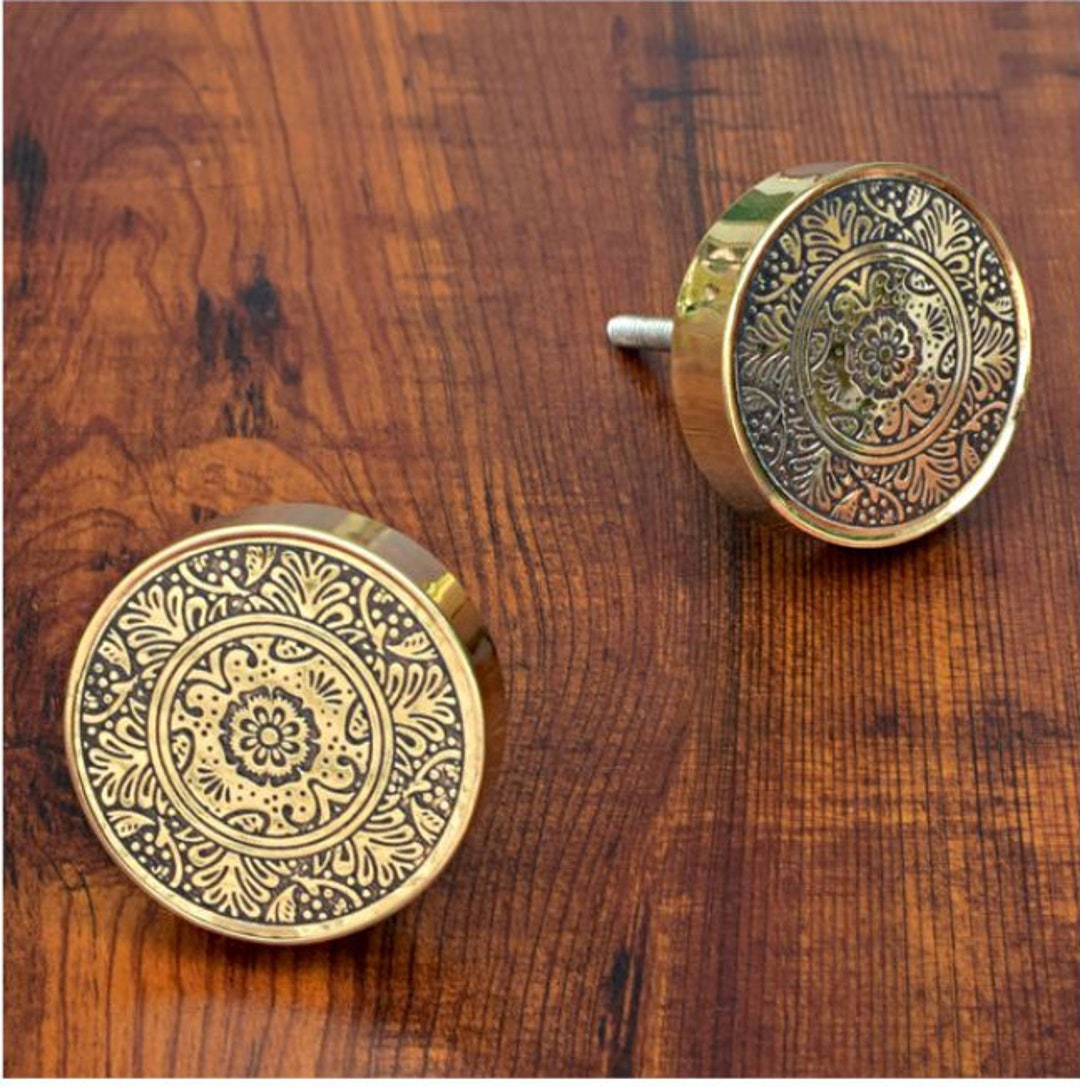 Beautiful and Intricate Gold Brass Knob Pull Handle Drawer Knob