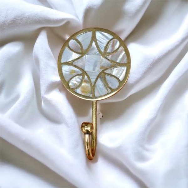 Beautiful Luxe Brass Hook | Beautiful Coat Hook | Wall Hanger | Luxe Hook | Gold Coat Hook | Mother of Pearl Hook