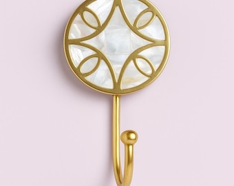 Beautiful Luxe Brass Hook | Beautiful Coat Hook | Wall Hanger | Luxe Hook | Gold Coat Hook | Mother of Pearl Hook | New Home Gift