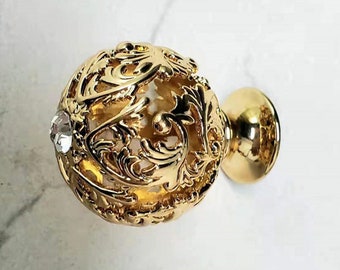 Beautiful Round Diamond Crystal Brass Knob | Luxurious Drawer Knob | Cabinet Knob |  Dresser Door Knob | Gold | Brass Handle | Home Decor