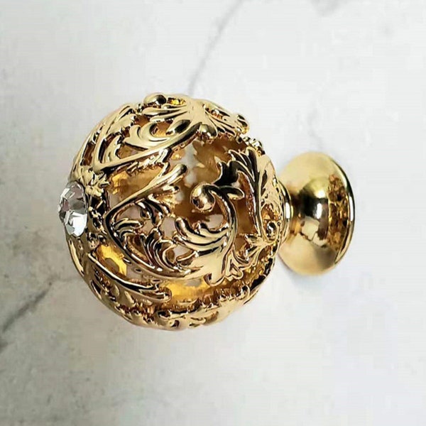 Beautiful Round Diamond Crystal Brass Knob | Luxurious Drawer Knob | Cabinet Knob |  Dresser Door Knob | Gold | Brass Handle | Home Decor