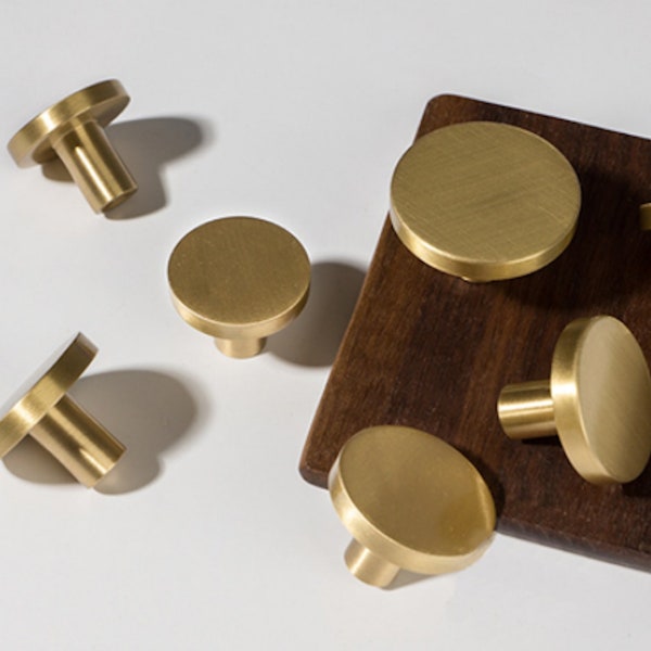 Minimalist Round Brass Knob | Kitchen Cabinet Knob | Drawer Knob | Furniture Knob | Cabinet Knob | Gold | Pulls Handles