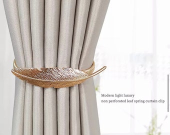 Beautiful Spring Rope Curtain Tieback | Drapery Elastic Window Curtain Ties Back | Leaf Curtain Holdback | Satin Gold Curtain Tie Back