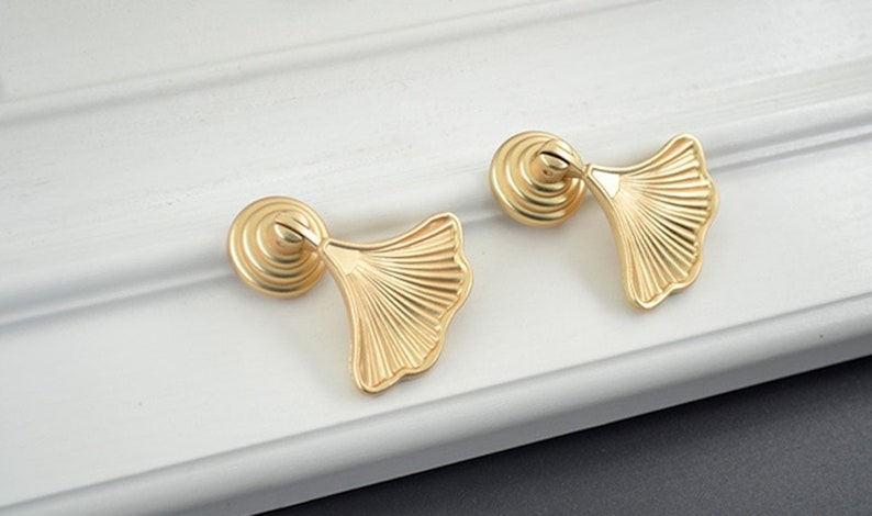 Beautiful Leaf Gold Knob Kitchen Cabinet Knob Drawer Knob Furniture Knob Cabinet Knob Gold Pulls Handles image 5